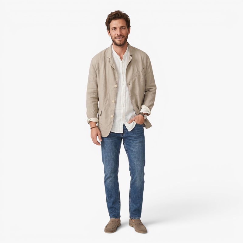 Men’s Lightweight Linen Blazer Jacket with Relaxed Casual Fit