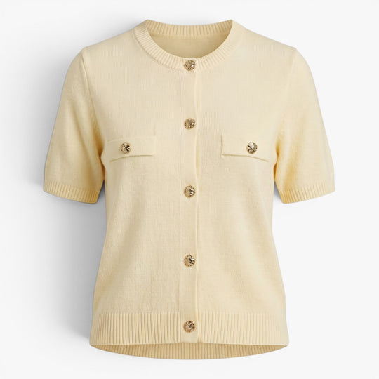 Damen Strick-Cardigan mit kurzen Ärmeln und goldfarbenen Knöpfen
