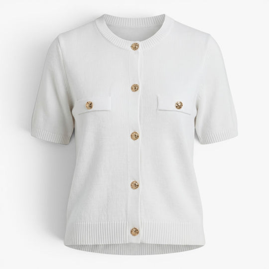 Damen Strick-Cardigan mit kurzen Ärmeln und goldfarbenen Knöpfen