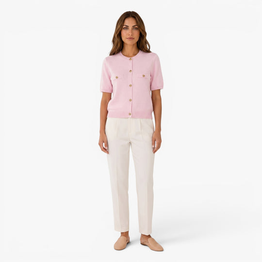 Damen Strick-Cardigan mit kurzen Ärmeln und goldfarbenen Knöpfen