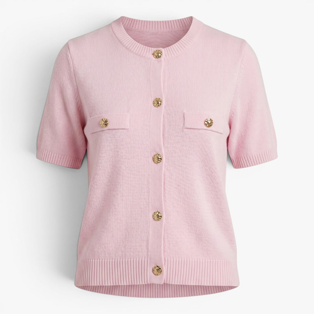 Damen Strick-Cardigan mit kurzen Ärmeln und goldfarbenen Knöpfen