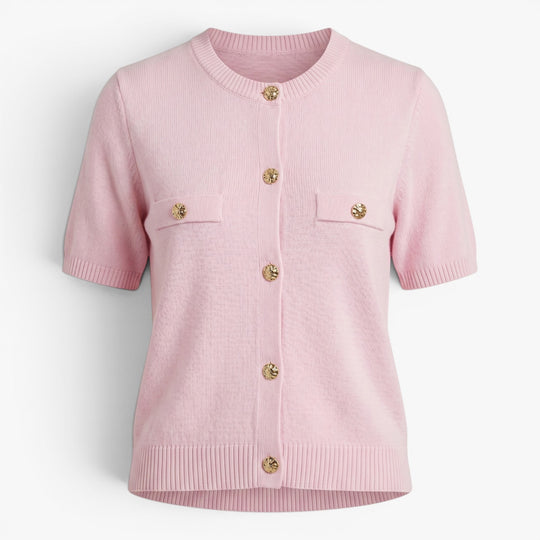 Damen Strick-Cardigan mit kurzen Ärmeln und goldfarbenen Knöpfen