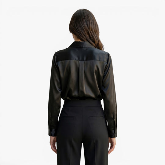 Damen Elegante Knopf-Longsleeve Bluse mit sanftem Drapierung