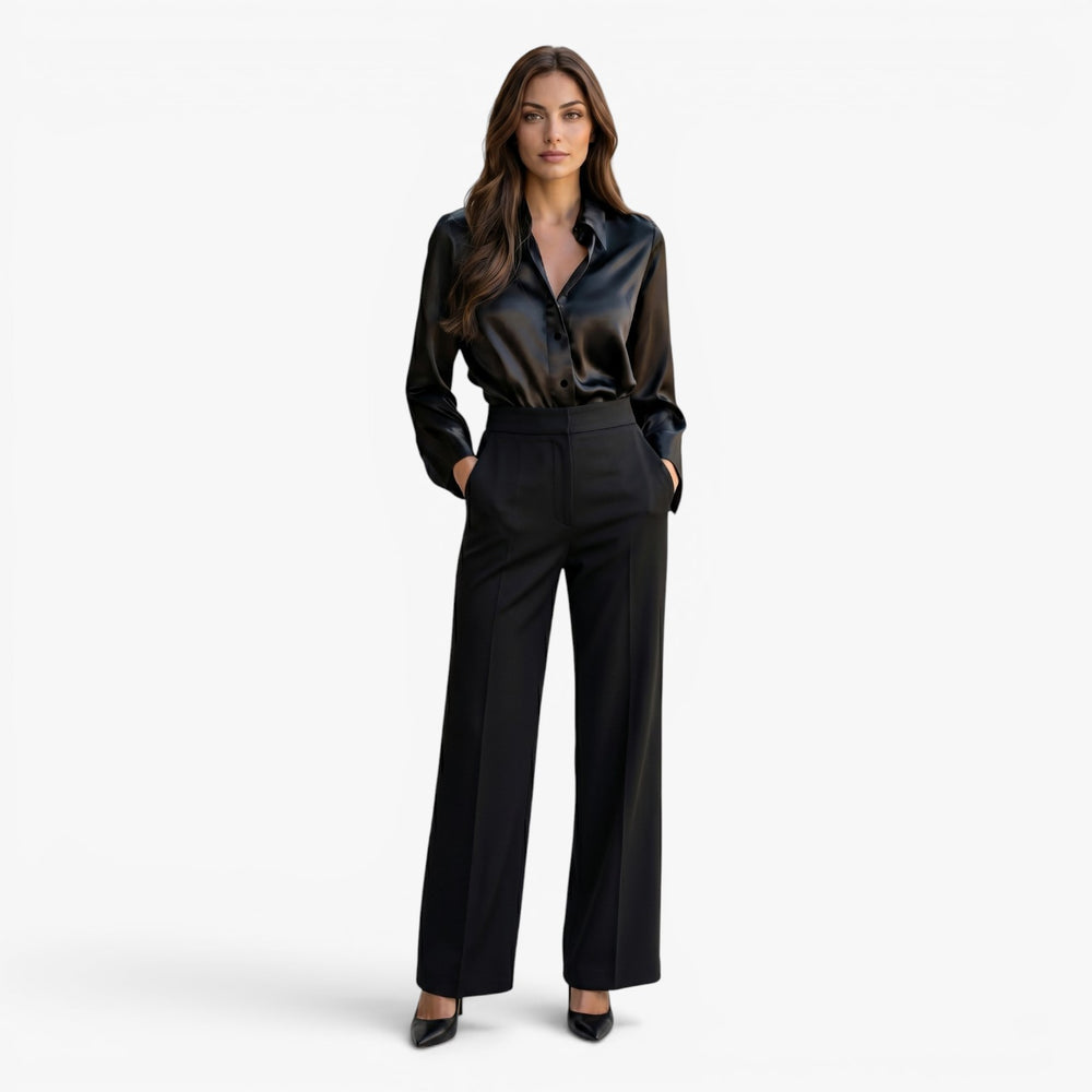 Damen Elegante Knopf-Longsleeve Bluse mit sanftem Drapierung