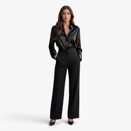 Damen Elegante Knopf-Longsleeve Bluse mit sanftem Drapierung