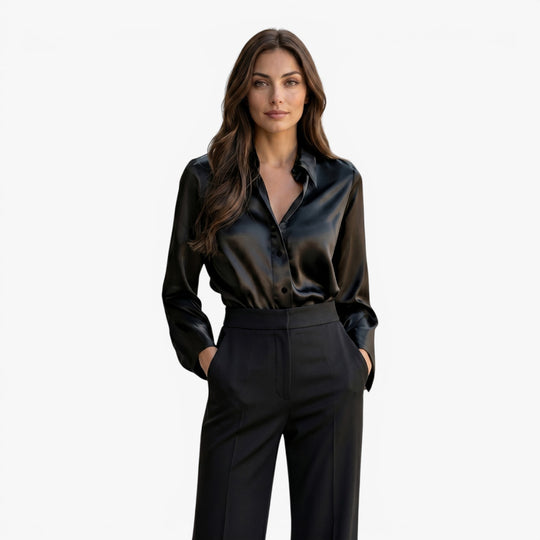 Damen Elegante Knopf-Longsleeve Bluse mit sanftem Drapierung