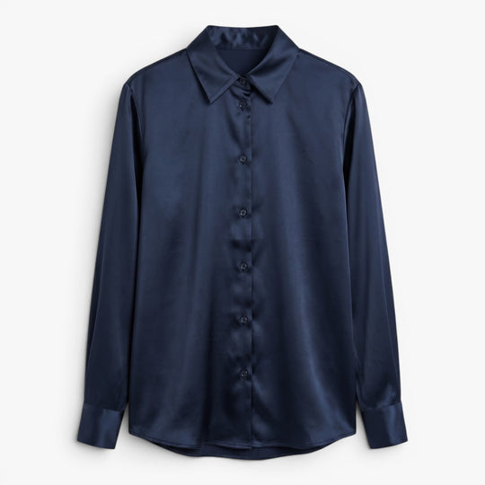 Damen Elegante Knopf-Longsleeve Bluse mit sanftem Drapierung