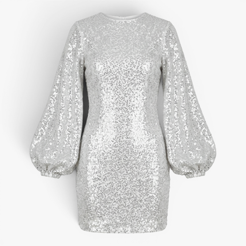 Women’s Sequin Mini Dress with Elegant Balloon Sleeves