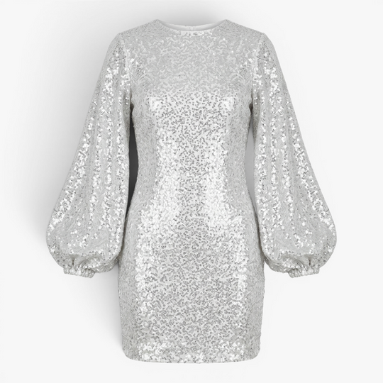 Women’s Sequin Mini Dress with Elegant Balloon Sleeves