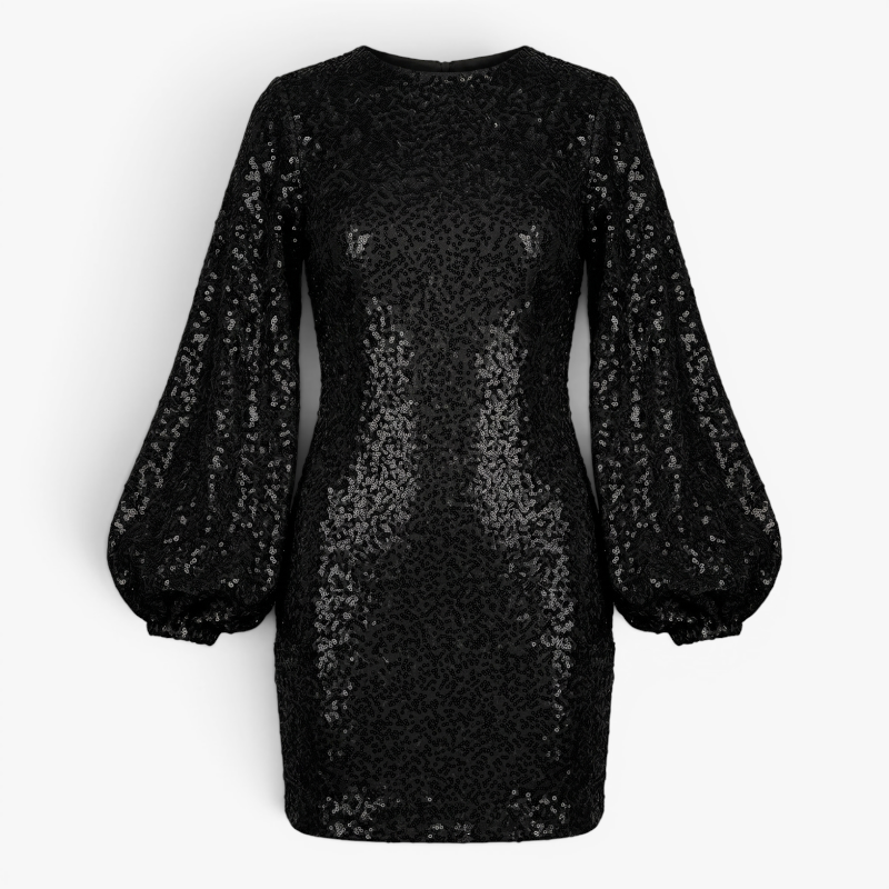Women’s Sequin Mini Dress with Elegant Balloon Sleeves