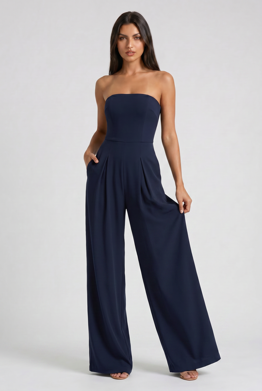 Women's Strapless Wide Leg Jumpsuit for Evening and Formal Occasions