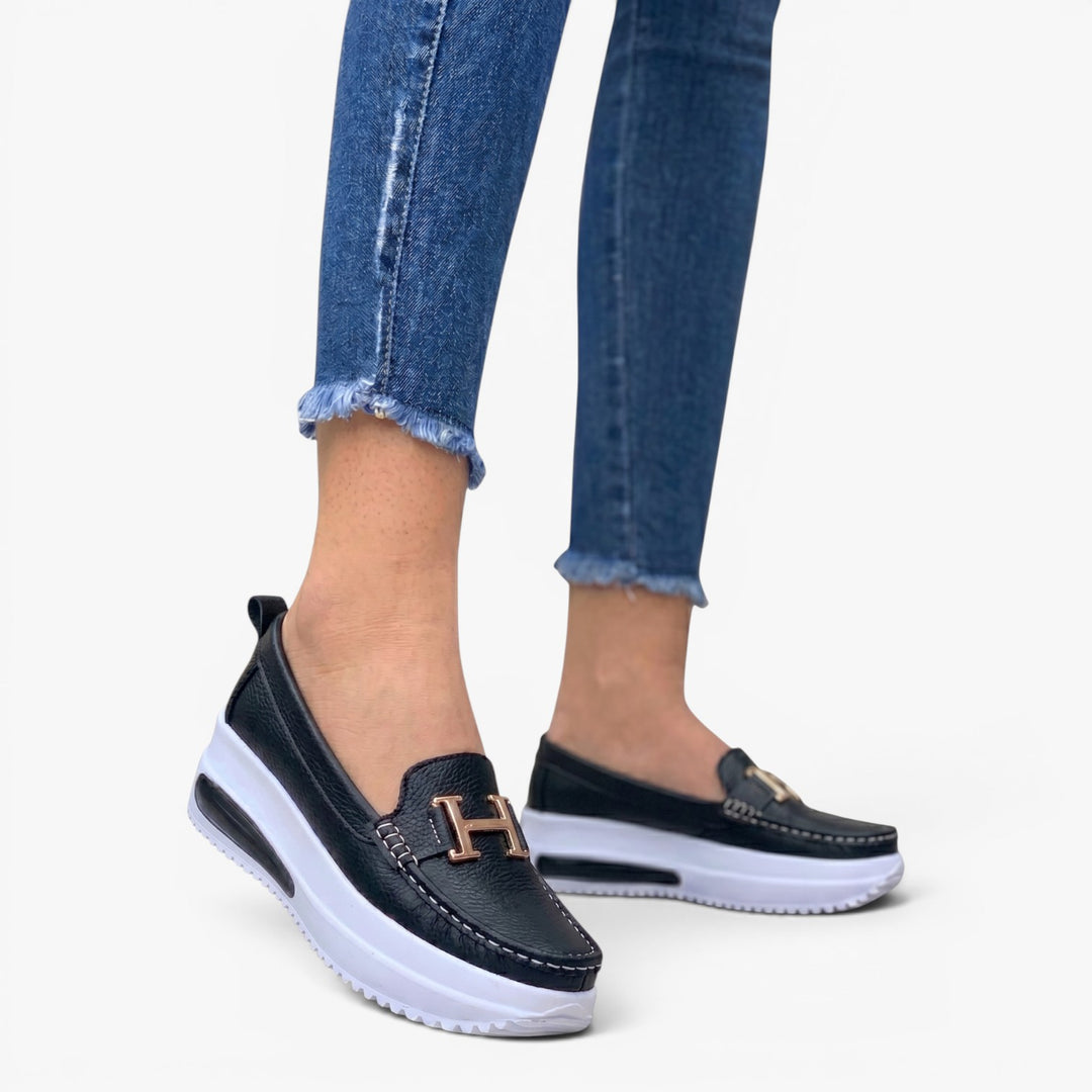 Women's Platform Slip-On Loafers with Metal Detail