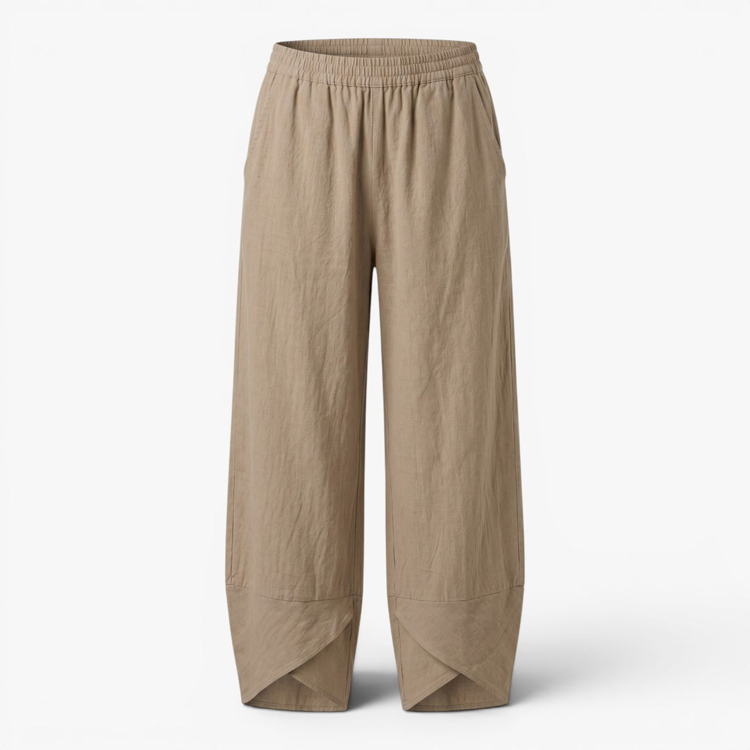 Women's Relaxed Wide Leg Linen Wrap Hem Trousers