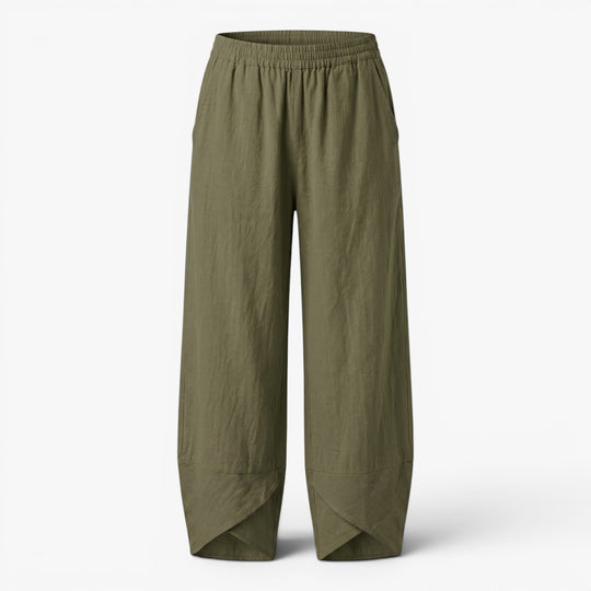 Women's Relaxed Wide Leg Linen Wrap Hem Trousers