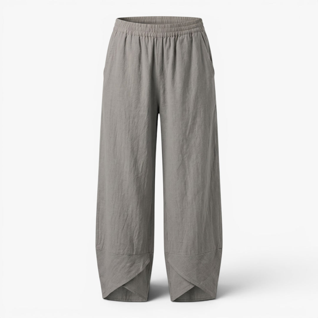 Women's Relaxed Wide Leg Linen Wrap Hem Trousers