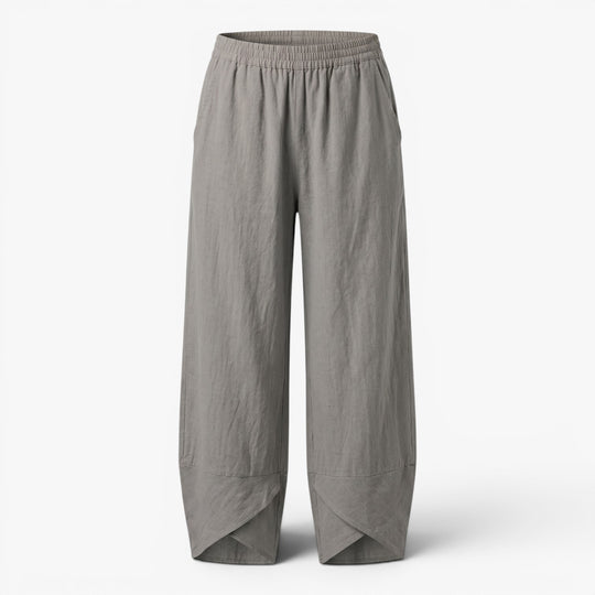 Women's Relaxed Wide Leg Linen Wrap Hem Trousers