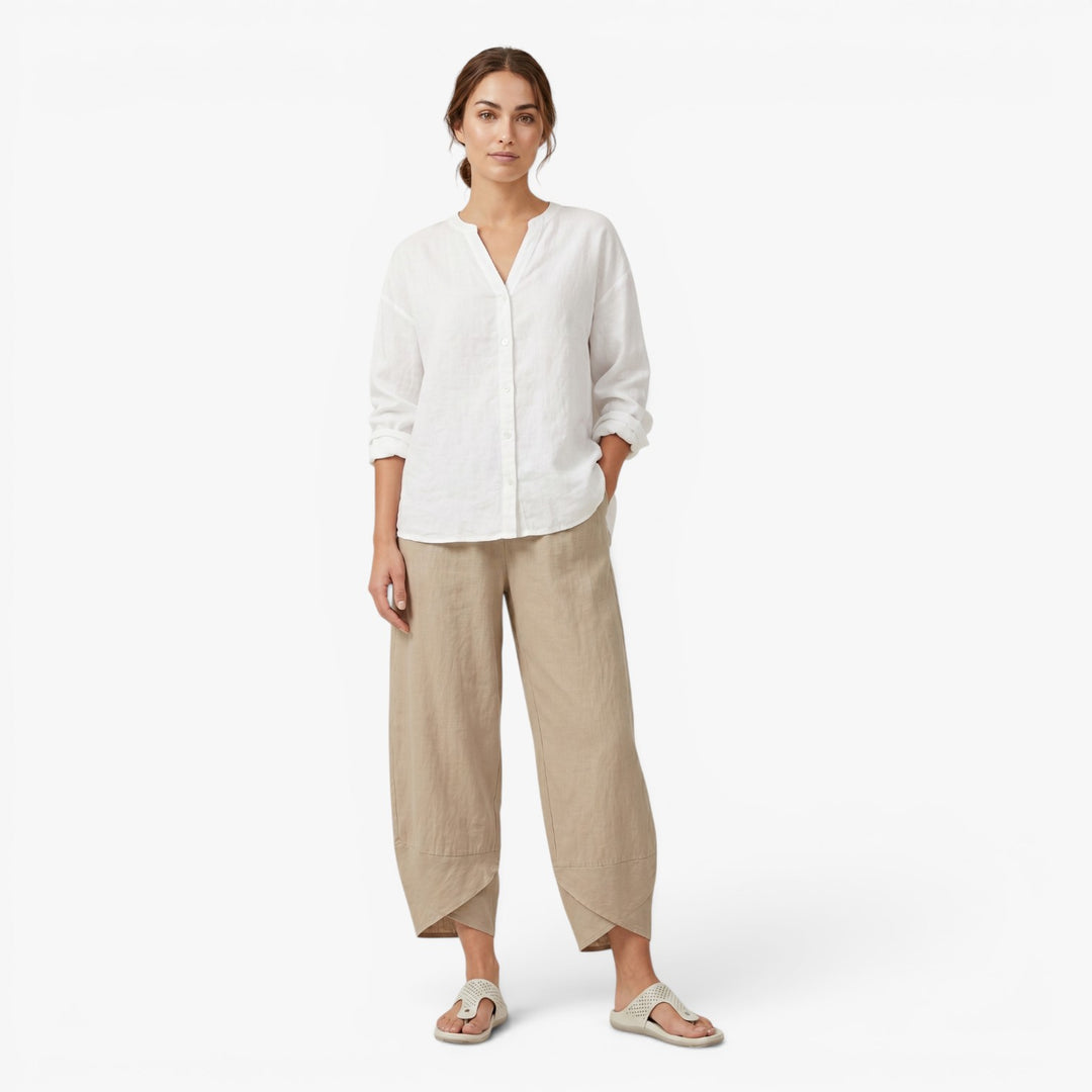 Women's Relaxed Wide Leg Linen Wrap Hem Trousers