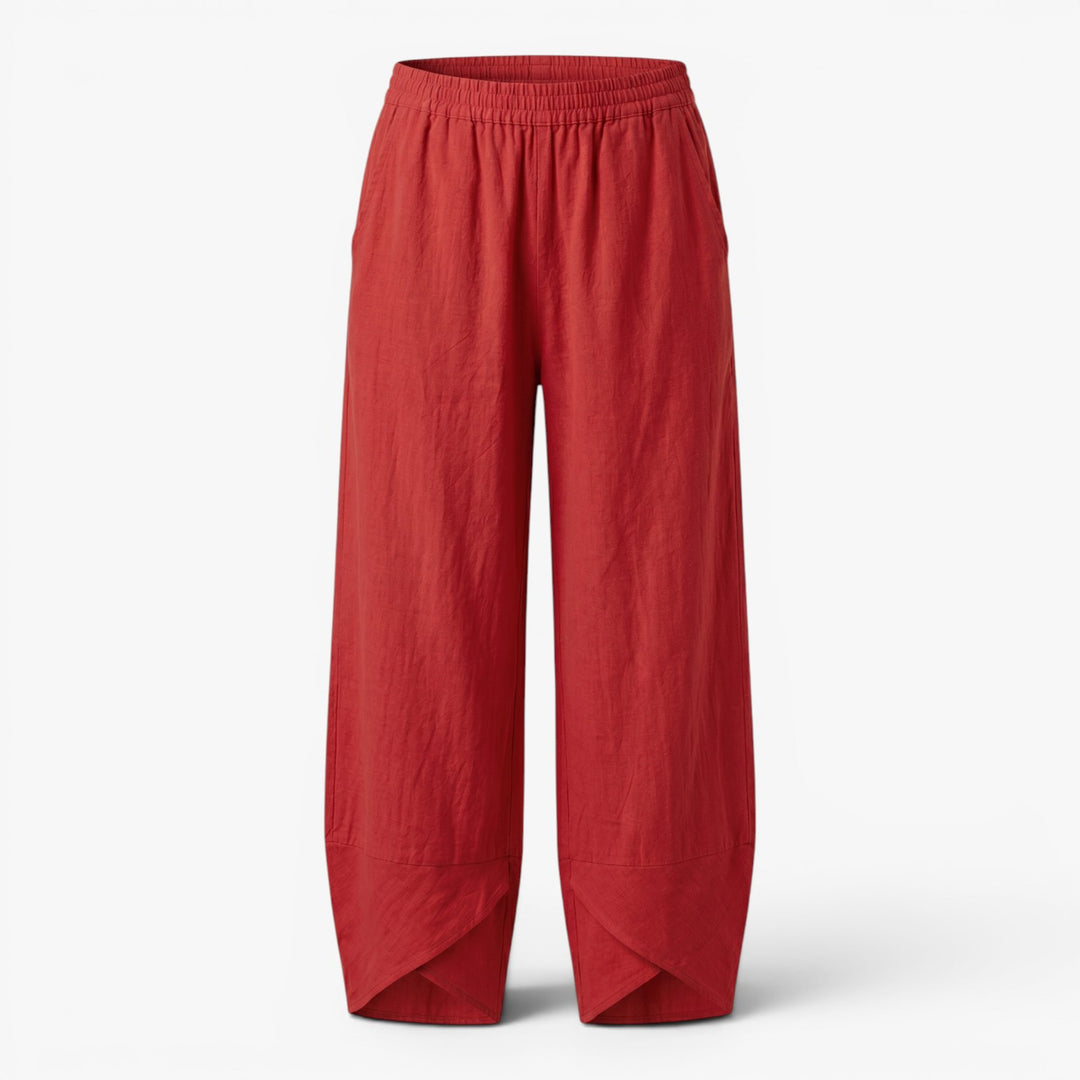 Women's Relaxed Wide Leg Linen Wrap Hem Trousers