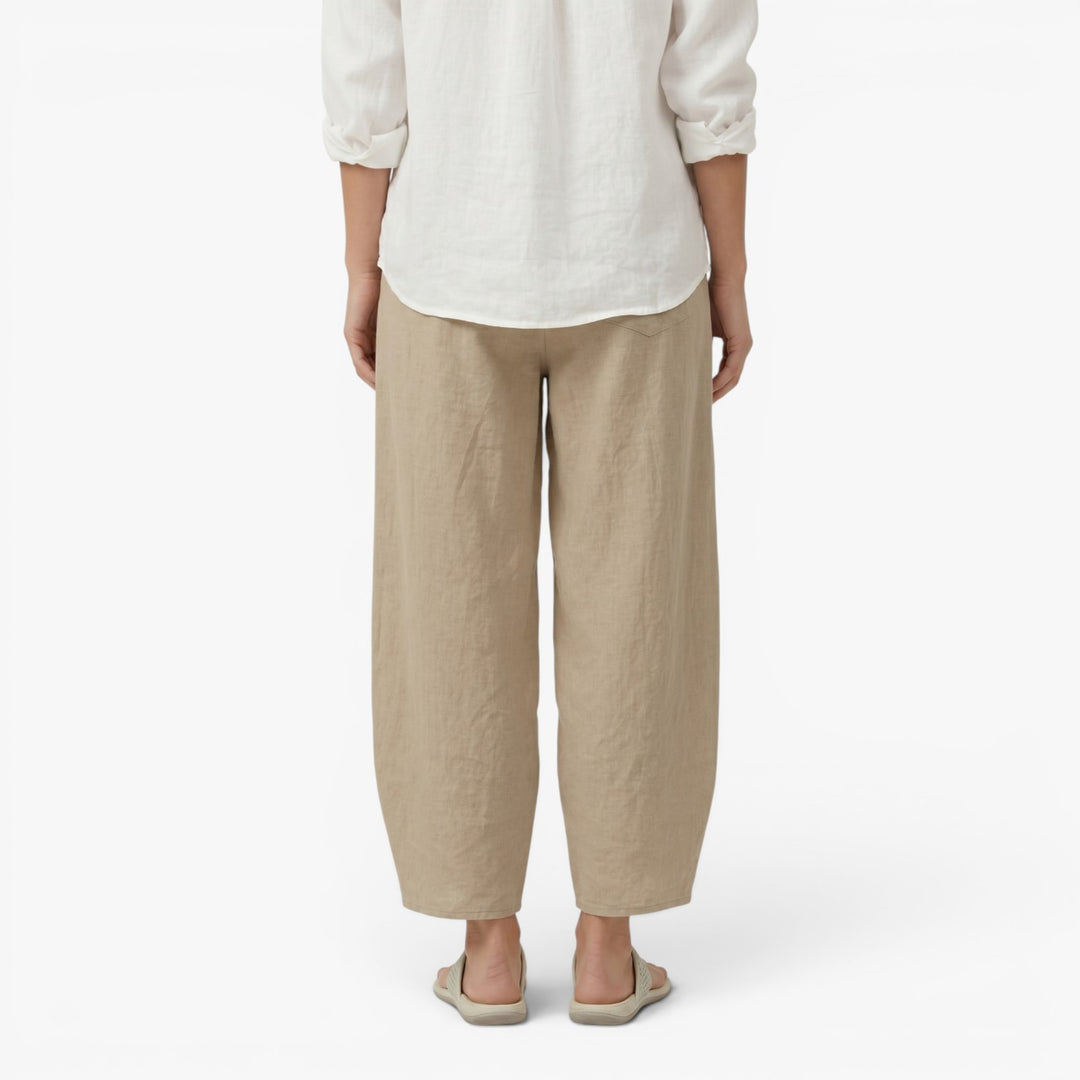 Women's Relaxed Wide Leg Linen Wrap Hem Trousers