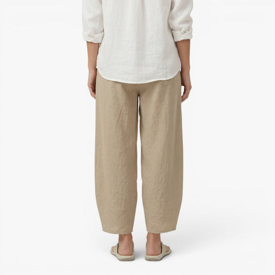Women's Relaxed Wide Leg Linen Wrap Hem Trousers