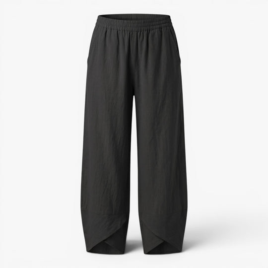 Women's Relaxed Wide Leg Linen Wrap Hem Trousers