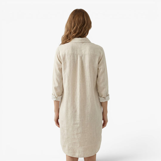 Damen Leinen-Hemdkleid mit Gartenblumenmuster  