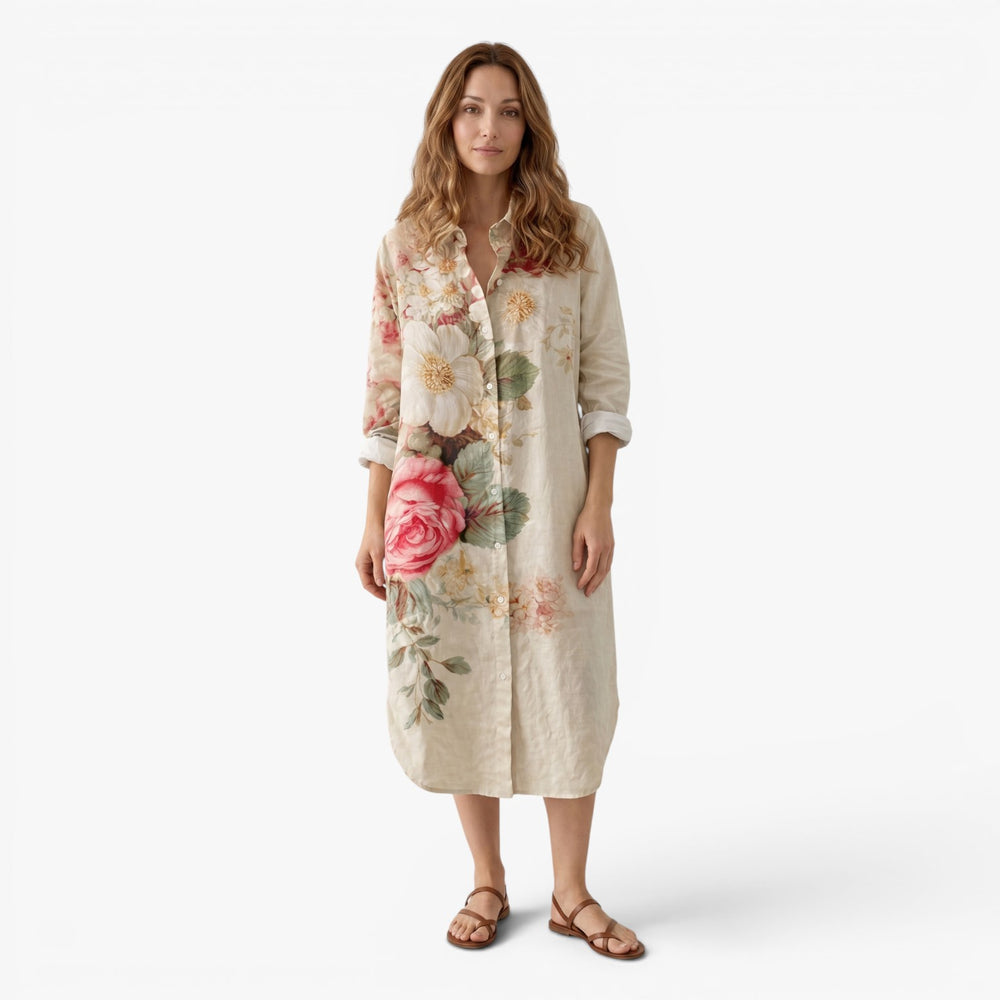 Damen Garden Bloom Leinen Hemdkleid