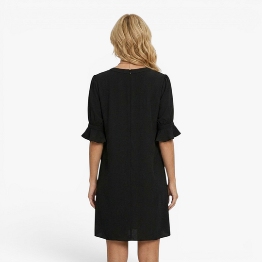 Women’s V-Neck Shift Dress with Relaxed Fit and Flared Sleeves