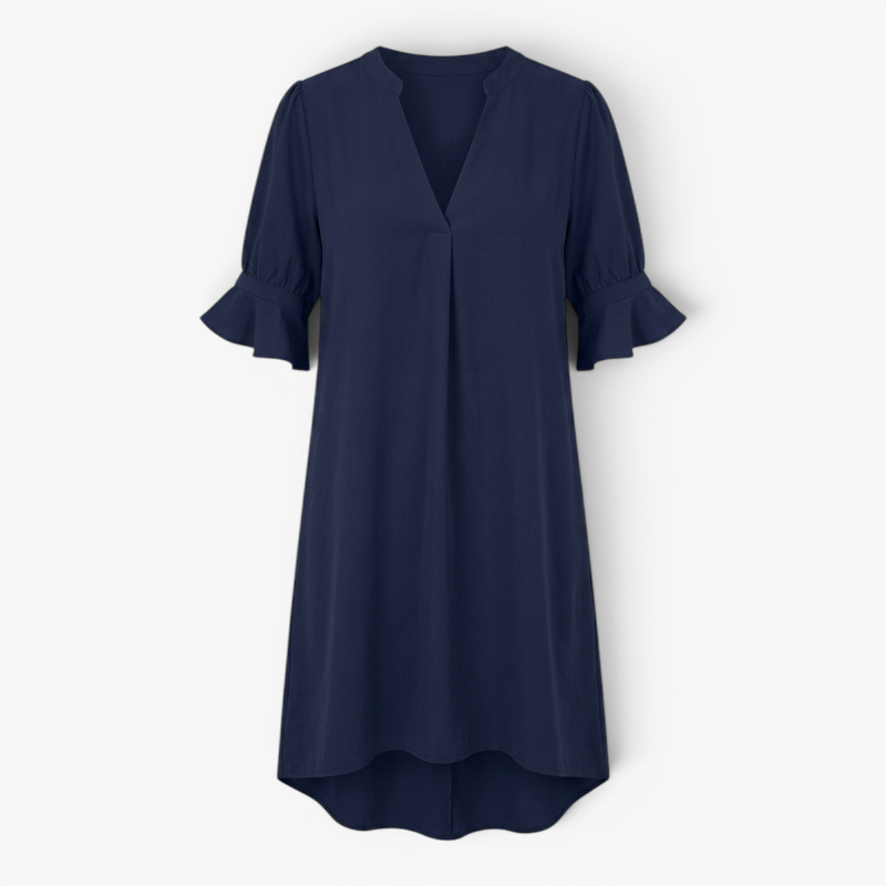 Women’s V-Neck Shift Dress with Relaxed Fit and Flared Sleeves