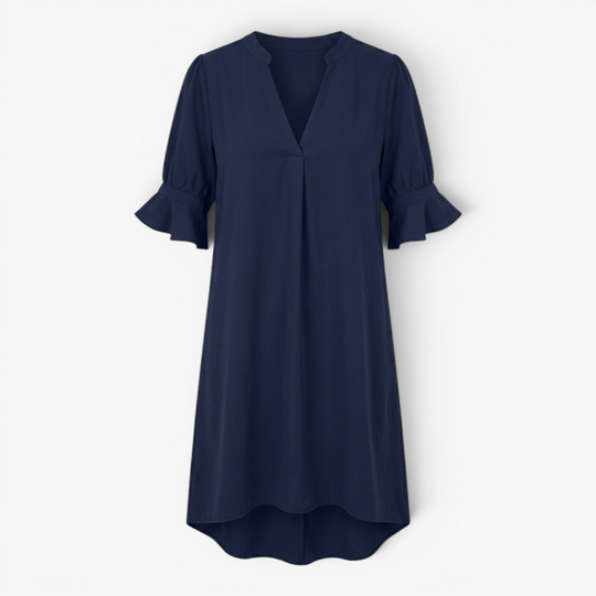 Women’s V-Neck Shift Dress with Relaxed Fit and Flared Sleeves
