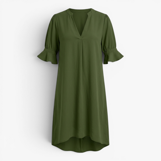Women’s V-Neck Shift Dress with Relaxed Fit and Flared Sleeves