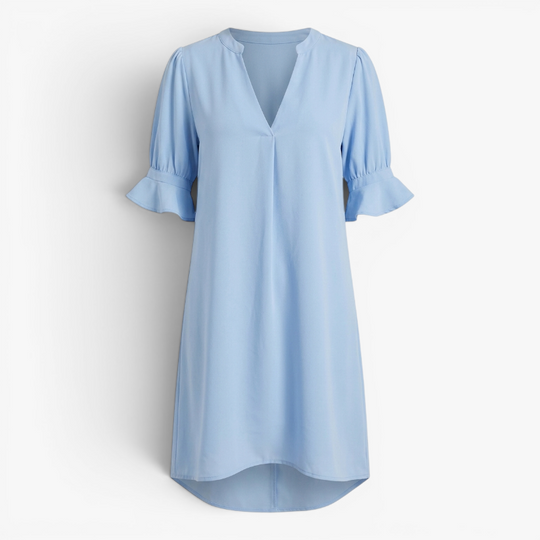 Women’s V-Neck Shift Dress with Relaxed Fit and Flared Sleeves