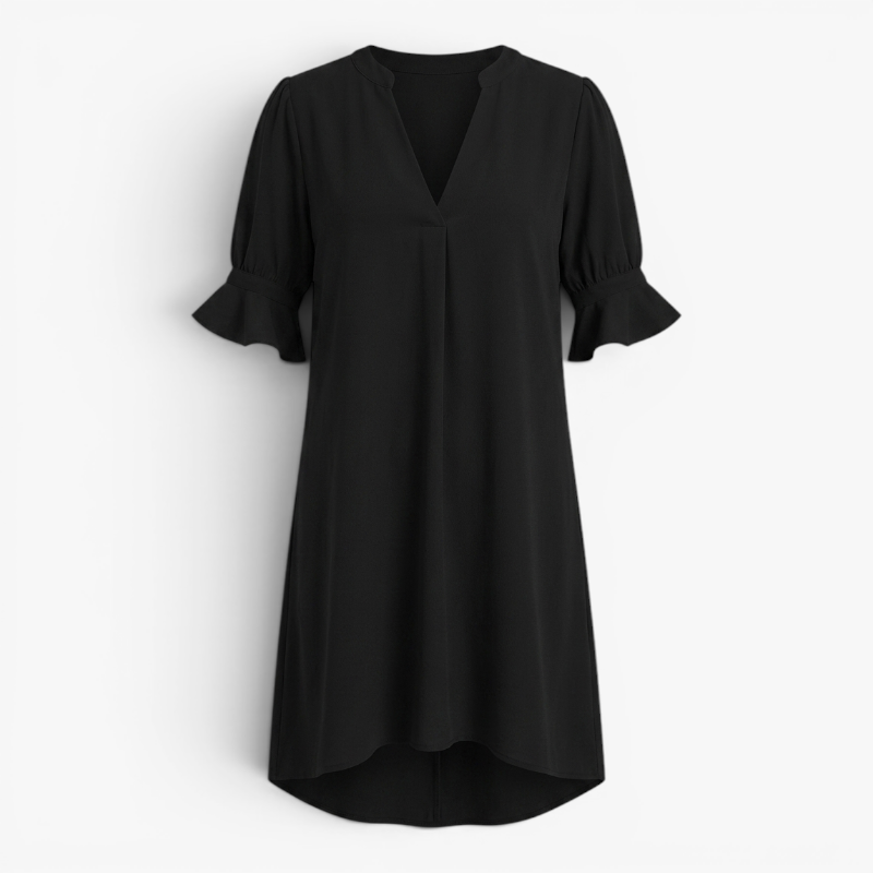 Women’s V-Neck Shift Dress with Relaxed Fit and Flared Sleeves