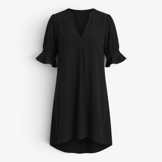 Women’s V-Neck Shift Dress with Relaxed Fit and Flared Sleeves
