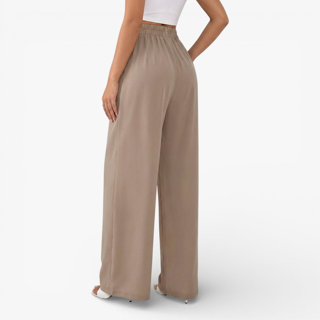 Women’s High-Waisted Pleated Wide-Leg Pants – Light Grey Casual Spring/Summer Trousers