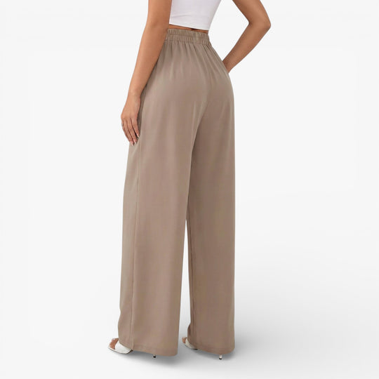 Women’s High-Waisted Pleated Wide-Leg Pants – Light Grey Casual Spring/Summer Trousers