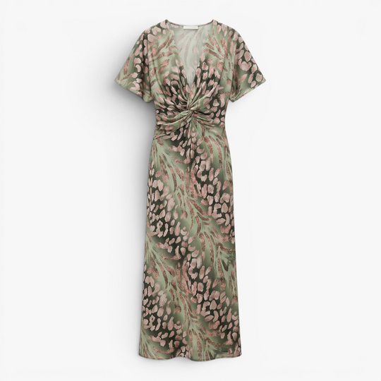 Women’s Printed Maxi Dress with Elegant Twist Front Design