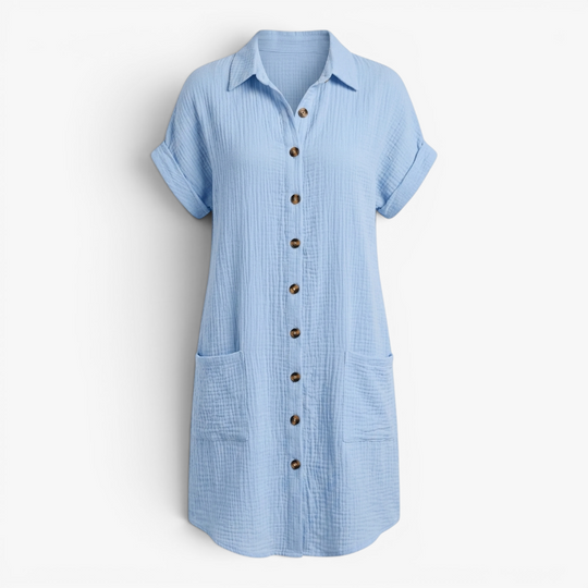 Women’s Textured Button Front Summer Dress with Relaxed Fit