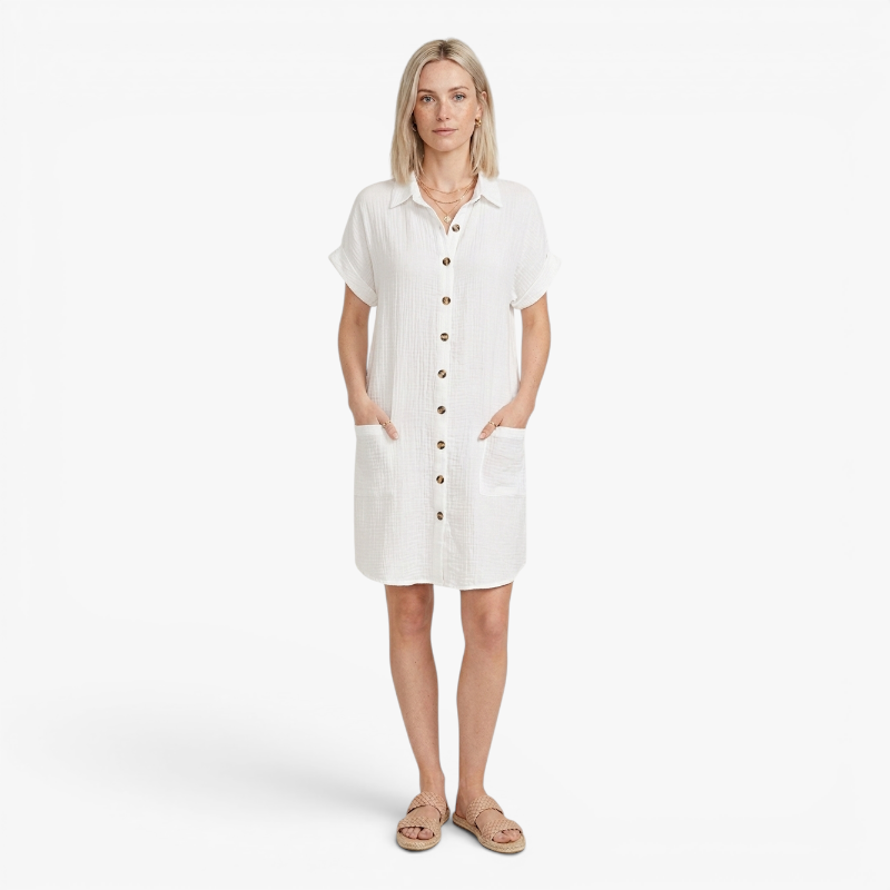 Women’s Textured Button Front Summer Dress with Relaxed Fit