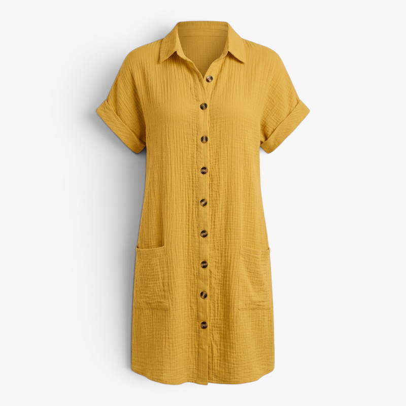 Women’s Textured Button Front Summer Dress with Relaxed Fit
