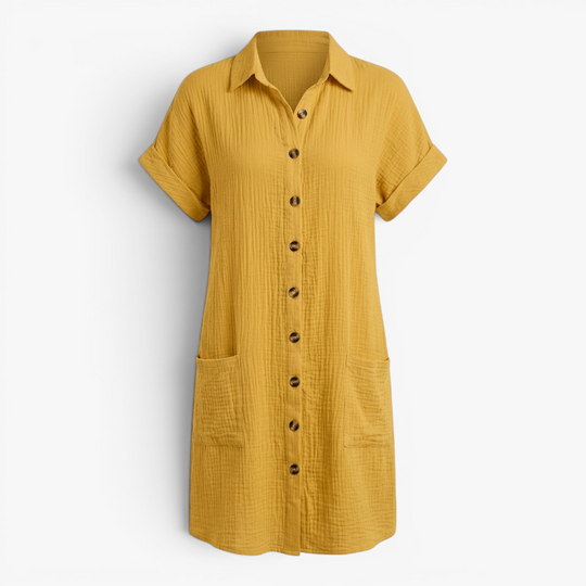 Women’s Textured Button Front Summer Dress with Relaxed Fit