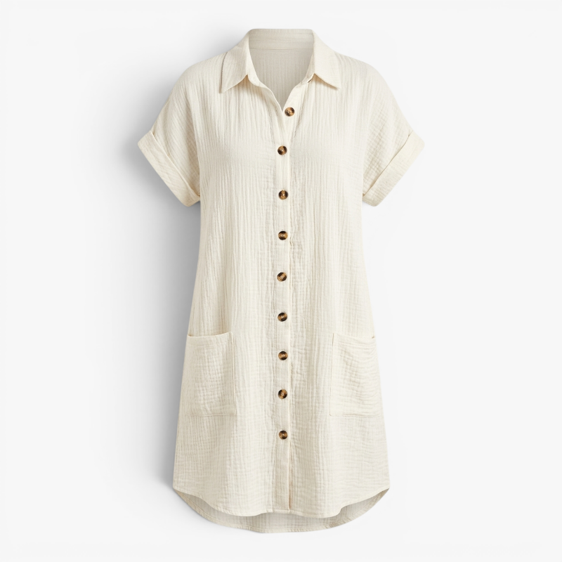 Women’s Textured Button Front Summer Dress with Relaxed Fit