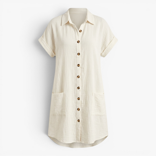 Women’s Textured Button Front Summer Dress with Relaxed Fit