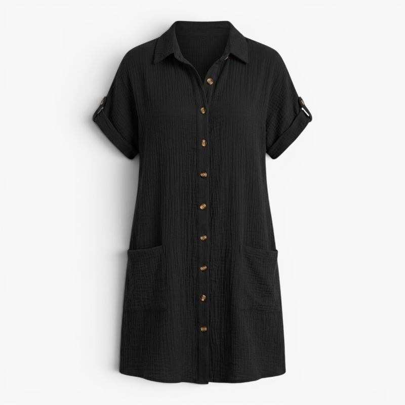 Women’s Textured Button Front Summer Dress with Relaxed Fit