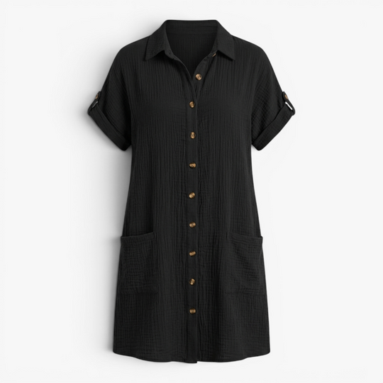Women’s Textured Button Front Summer Dress with Relaxed Fit