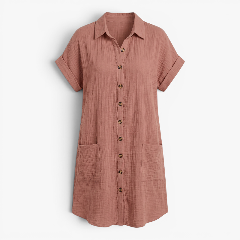 Women’s Textured Button Front Summer Dress with Relaxed Fit