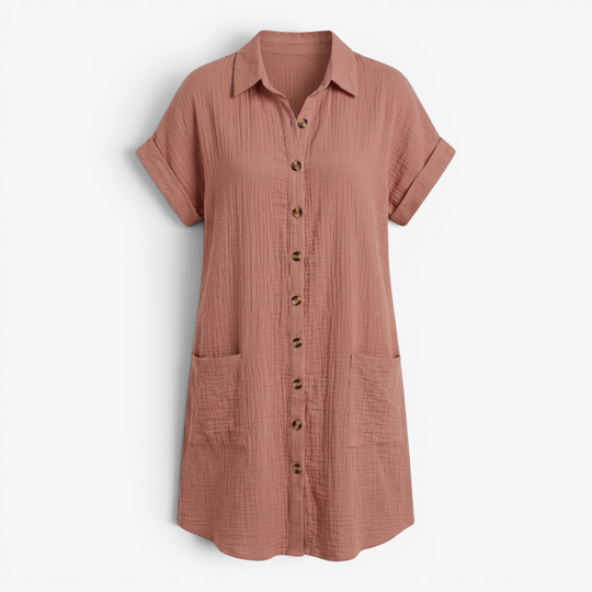 Women’s Textured Button Front Summer Dress with Relaxed Fit