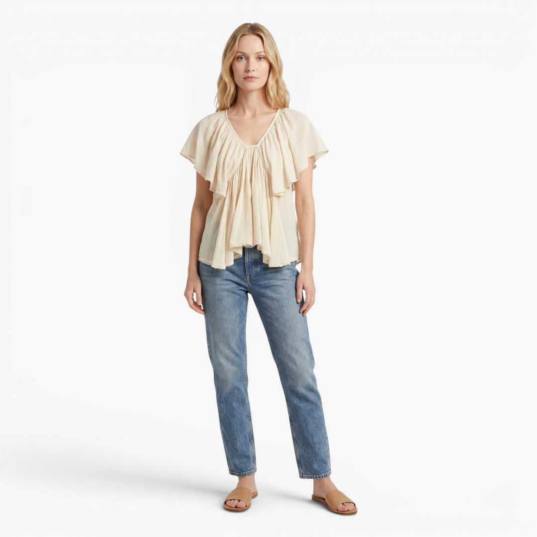 Women's Flutter Sleeve Bohemian V-Neck Blouse