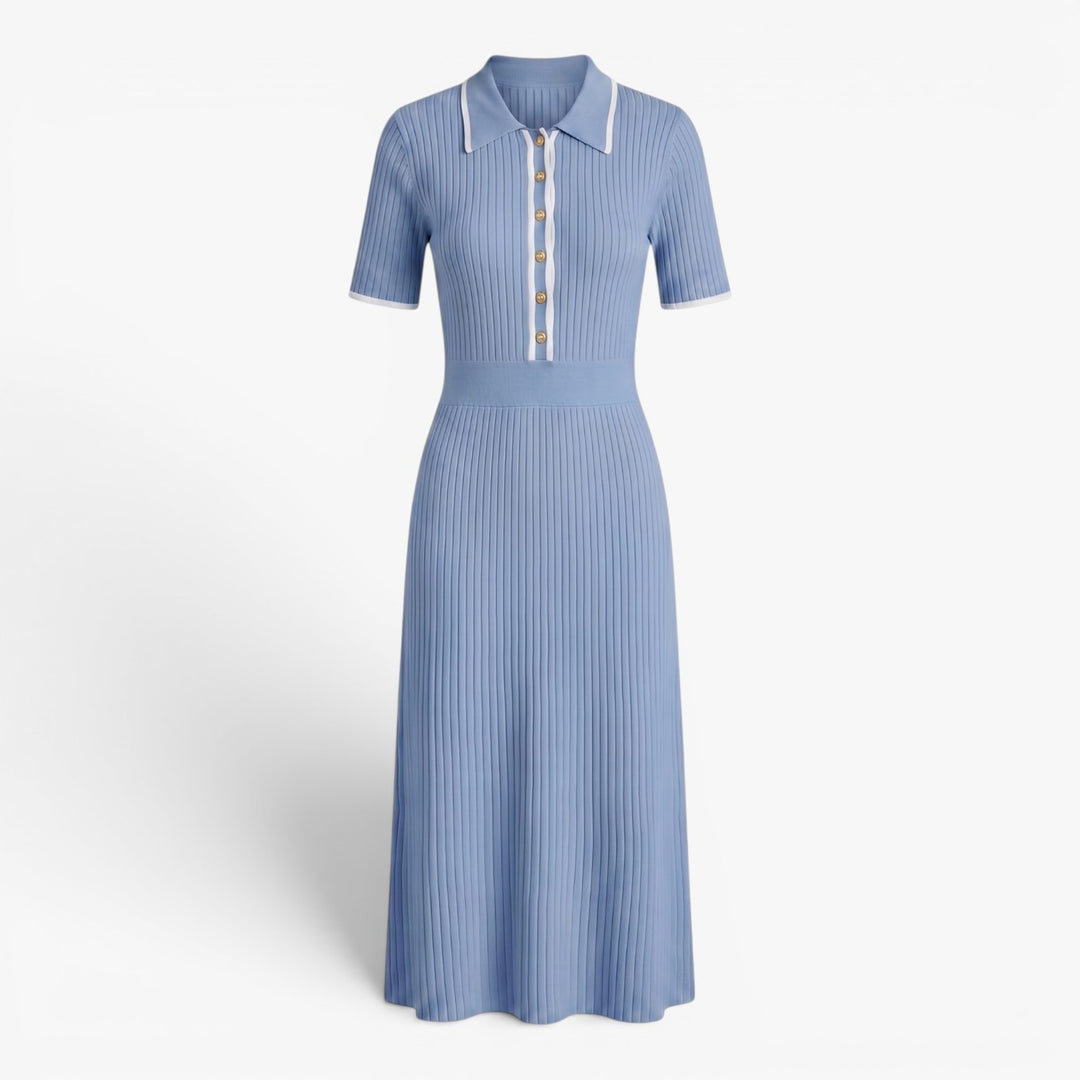 Women's Ribbed Knit Midi Dress with Contrast Trim Details