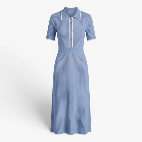 Women's Ribbed Knit Midi Dress with Contrast Trim Details